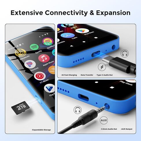 مشغل MP3 innioasis سعة 160 جيجابايت مع بلوتوث وواي فاي، مشغل MP3 مع Spotify، Spotify Kids، Pandora، Play Store، تطبيق Parental Manager، Calm، مشغل موسيقى MP4 بشاشة لمس كاملة 4 بوصات عالية الدقة للأطفال (أسود) in Kuwait