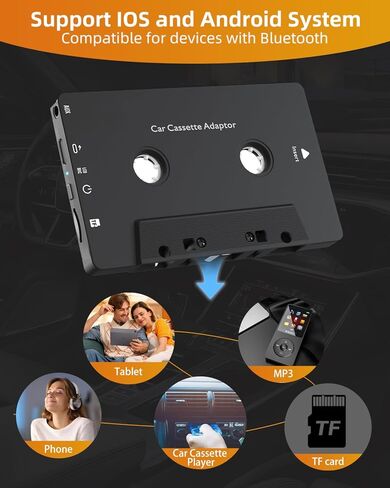 Car Audio Bluetooth 5.1 Cassette Receiver, Cassette Bluetooth Adapter for Car Tape Player, Wireless Cassette Aux Adapter with Hands-Free Calling, Compatibility with Smartphones, Tablets, MP3, TF Card in Saudi Arabia