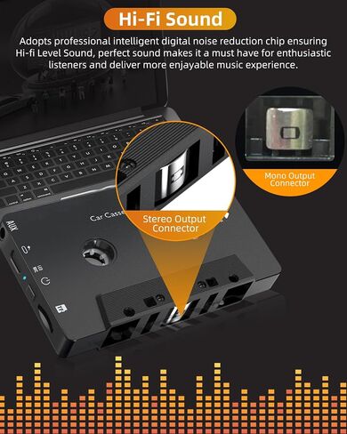 Car Audio Bluetooth 5.1 Cassette Receiver, Cassette Bluetooth Adapter for Car Tape Player, Wireless Cassette Aux Adapter with Hands-Free Calling, Compatibility with Smartphones, Tablets, MP3, TF Card in Saudi Arabia