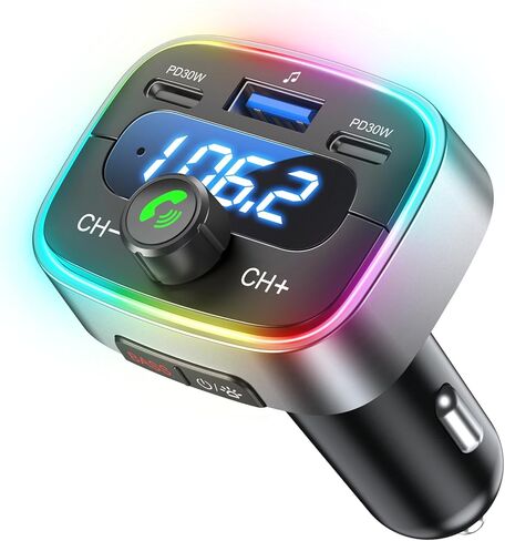 Bluetooth 5.4 Car Adapter 60W Charging USB Bluetooth Adapter for Car,Wireless Fm Transmitter Radio,Handsfree Calling and Audio Receiver,HiFi Music Player,7 Colors LED Backlit in Saudi Arabia