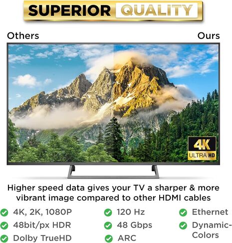 PowerBear 4K HDMI Cable 10 ft | High Speed Hdmi Cables, Braided Nylon & Gold Connectors, 4K @ 60Hz, Ultra HD, 2K, 1080P, ARC & CL3 Rated | for Laptop, Monitor, PS5, PS4, Xbox One, Fire TV, & More in Saudi Arabia