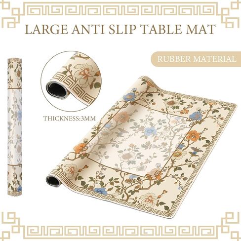حصيرة Chinoiserie Mahjong مع 1 حقيبة حمل 31.5 "× 31.5" من المطاط الوردي والأبيض مضاد للانزلاق والضوضاء تغطية طاولة متعددة الأغراض ل Mahjong ، البطاقة ، ألعاب بلاط اللوح in Saudi Arabia
