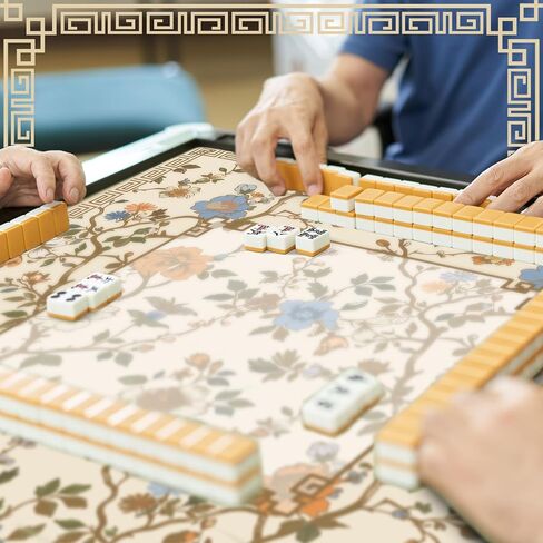 حصيرة Chinoiserie Mahjong مع 1 حقيبة حمل 31.5 "× 31.5" من المطاط الوردي والأبيض مضاد للانزلاق والضوضاء تغطية طاولة متعددة الأغراض ل Mahjong ، البطاقة ، ألعاب بلاط اللوح in Saudi Arabia