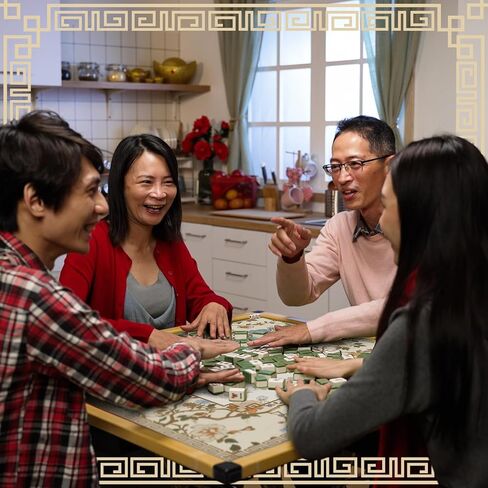 حصيرة Chinoiserie Mahjong مع 1 حقيبة حمل 31.5 "× 31.5" من المطاط الوردي والأبيض مضاد للانزلاق والضوضاء تغطية طاولة متعددة الأغراض ل Mahjong ، البطاقة ، ألعاب بلاط اللوح in Saudi Arabia