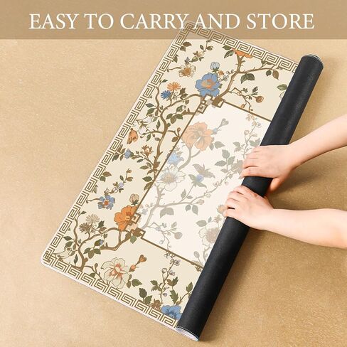 حصيرة Chinoiserie Mahjong مع 1 حقيبة حمل 31.5 "× 31.5" من المطاط الوردي والأبيض مضاد للانزلاق والضوضاء تغطية طاولة متعددة الأغراض ل Mahjong ، البطاقة ، ألعاب بلاط اللوح in Saudi Arabia