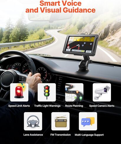 VEVOR GPS Navigator للسيارة، شاشة لمس 7 بوصة، نظام ملاحة GPS سعة 16 جيجا بايت مع كاميرا اندفاعة مدمجة، إرشادات صوتية خطوة بخطوة، تحذير من السرعة والضوء الأحمر، توجيه شاحنة مخصص، لشاحنة السيارة RV in Saudi Arabia