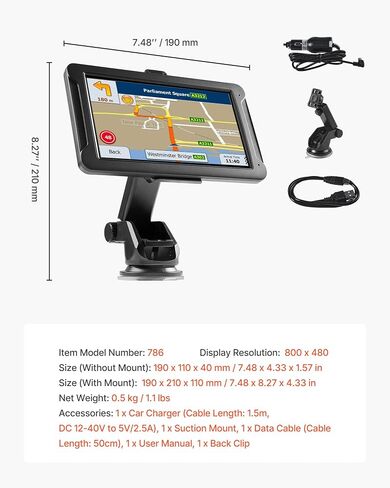 VEVOR GPS Navigator للسيارة، شاشة لمس 7 بوصة، نظام ملاحة GPS سعة 16 جيجا بايت مع كاميرا اندفاعة مدمجة، إرشادات صوتية خطوة بخطوة، تحذير من السرعة والضوء الأحمر، توجيه شاحنة مخصص، لشاحنة السيارة RV in Saudi Arabia