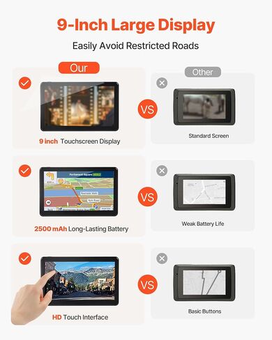 VEVOR GPS Navigator for Car, 9 inch Touch Screen 16GB GPS Navigation System with Lifetime Map Updates, Voice Turn-by-Turn Guidance, Speed and Red Light Warning, Custom Truck Routing, for Car Truck RV in Saudi Arabia