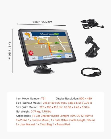 VEVOR GPS Navigator for Car, 9 inch Touch Screen 16GB GPS Navigation System with Lifetime Map Updates, Voice Turn-by-Turn Guidance, Speed and Red Light Warning, Custom Truck Routing, for Car Truck RV in Saudi Arabia
