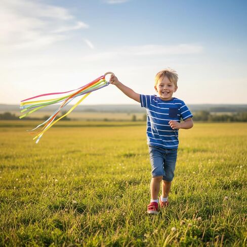 junkin rainbow hand kite waldorf toys creative dancing ripbon spurner with wood ring wrist ensory endrengd exipal toys for room dancing party party gift (Rainbow ، 24 pcs) in Kuwait