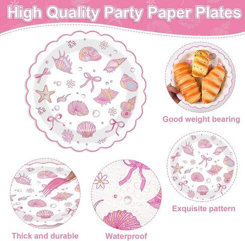 48pcs Scalloped Coastal Party Plates Ocean Theme Party Decorations Tropical Blue Bow Starfish Seashell Tableware Blue Bachelorette Decoration for Summer Beach Wedding Bridal Shower Birthday Supplies in Saudi Arabia