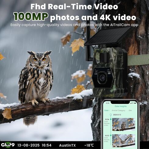 كاميرا Ai Trail الخلوية - كاميرا ألعاب مع لوحة شمسية مدمجة، وبطاقة SIM سعة 32 جيجابايت، وصور بدقة 100 ميجابكسل، ومقاطع فيديو بدقة 4K في اتجاهين - التحدث مع حركة الرؤية الليلية المقاومة للماء in Kuwait