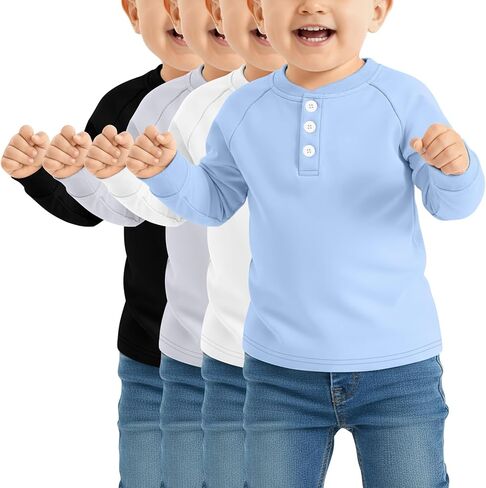 4 Pack Toddler Boys Girls Thermal Long Sleeve Shirts Henley Undershirt Tops Basic Layer Long Sleeve Fleece T Shirts in Saudi Arabia
