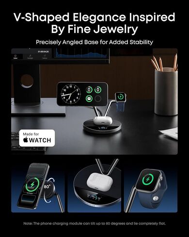 متوافق مع شاحن Anker Prime MagSafe، محطة شحن 3 في 1، حامل شاحن لاسلكي معتمد Qi2 25W، شاشة ذكية مع تبريد نشط TEC، لهاتف iPhone 17، وساعة Apple، وAirPods، والمزيد in Kuwait