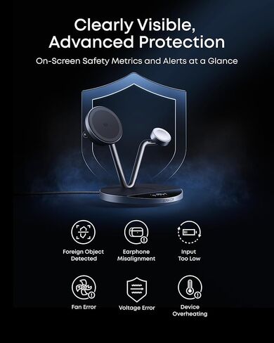 متوافق مع شاحن Anker Prime MagSafe، محطة شحن 3 في 1، حامل شاحن لاسلكي معتمد Qi2 25W، شاشة ذكية مع تبريد نشط TEC، لهاتف iPhone 17، وساعة Apple، وAirPods، والمزيد in Kuwait