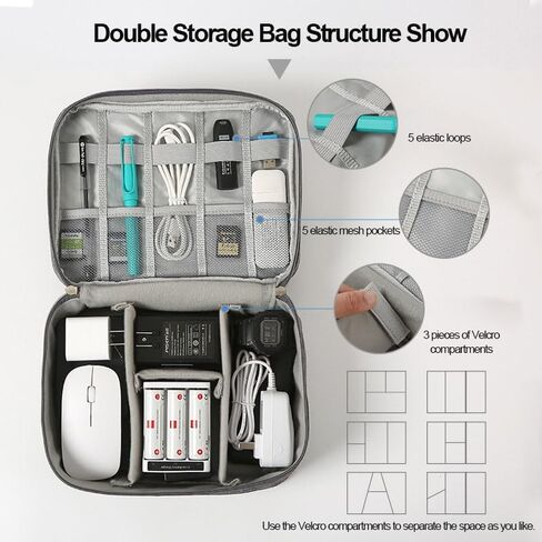 Travel Bag Cord Organizer Bag, Waterproof Cable Organizer Bag Case for Electronic Accessories for Cables Cords Chargers Earphone Phone, Traveling Essentials, Grey in Saudi Arabia