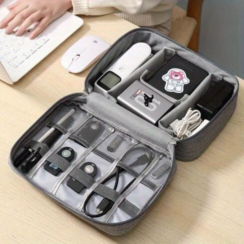 Travel Bag Cord Organizer Bag, Waterproof Cable Organizer Bag Case for Electronic Accessories for Cables Cords Chargers Earphone Phone, Traveling Essentials, Grey in Saudi Arabia