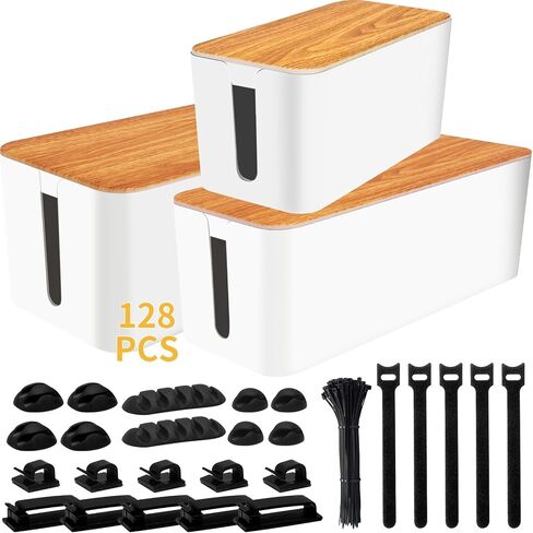 YUANYE Cable Management Box Cable Management Kit for Power Strip to Hide Wires,Cord Organizer Boxes,Safe ABS Material Wire Organizer of Cable Clips Sleeve for Home & Office,3Pack-128PCS /Black in Saudi Arabia