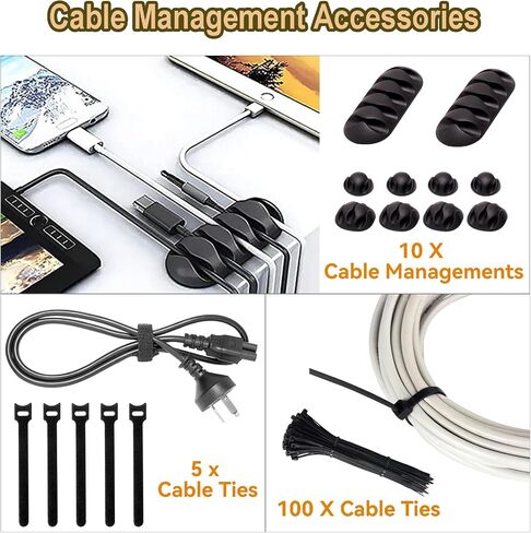 YUANYE Cable Management Box Cable Management Kit for Power Strip to Hide Wires,Cord Organizer Boxes,Safe ABS Material Wire Organizer of Cable Clips Sleeve for Home & Office,3Pack-128PCS /Black in Saudi Arabia