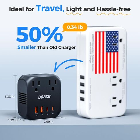 DOACE 2000W Voltage Converter US to Europe - 220V to 110V Converter for European Travel, Power Converter Adapter Combo with 2 PD/QC & UK/AU/US/IT/European Travel Plug Adapters for Hair Dryer Phone in Kuwait