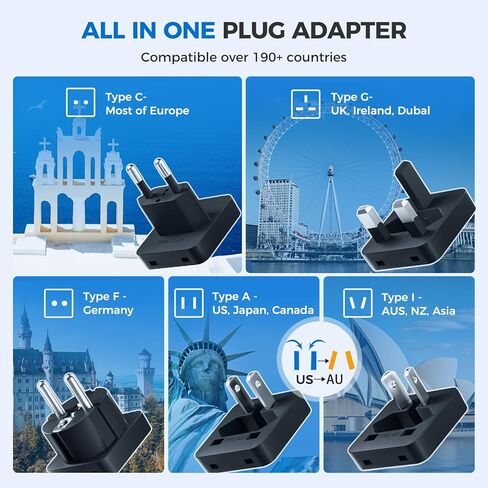 DOACE 2000W Voltage Converter US to Europe - 220V to 110V Converter for European Travel, Power Converter Adapter Combo with 2 PD/QC & UK/AU/US/IT/European Travel Plug Adapters for Hair Dryer Phone in Kuwait