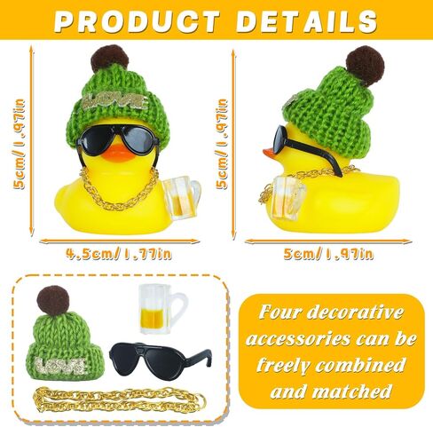 حلي سيارة بطة مطاطية حلي صاخبة مع حمراء حب قبعة القبعة Dashboard Decorations Party Favors Ducky مع أكواب البيرة ، قلادة ذهبية ، نظارة شمسية in Kuwait