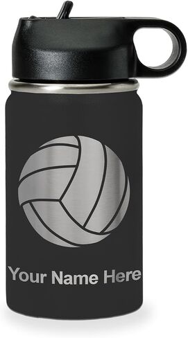 LaserGram Personalized Water Bottle, Volleyball Ball, Stainless Steel Double Wall Vacuum Insulated with Flip Top Straw, Custom Engraved Gift (32oz / 950ml Black) in Saudi Arabia