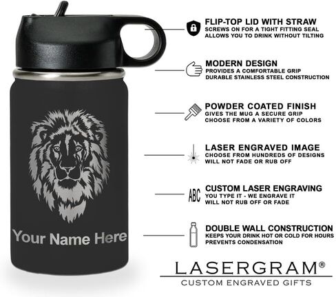 LaserGram Personalized Water Bottle, Volleyball Ball, Stainless Steel Double Wall Vacuum Insulated with Flip Top Straw, Custom Engraved Gift (32oz / 950ml Black) in Saudi Arabia