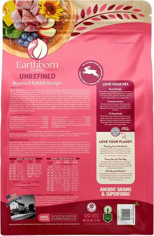 Earthborn Holistic Unrefined Roasted Rabbit with Ancient Grains & Superfoods Dry Food for Dogs & Puppies (25 lb. Bag) in Saudi Arabia