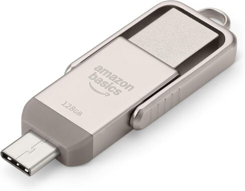 محرك أقراص فلاش USB من Amazon Basics، شريحة ذاكرة لمحرك الإبهام مع منافذ USB C وUSB A مزدوجة، سعة 128 جيجابايت، فضي شامبانيا in Kuwait