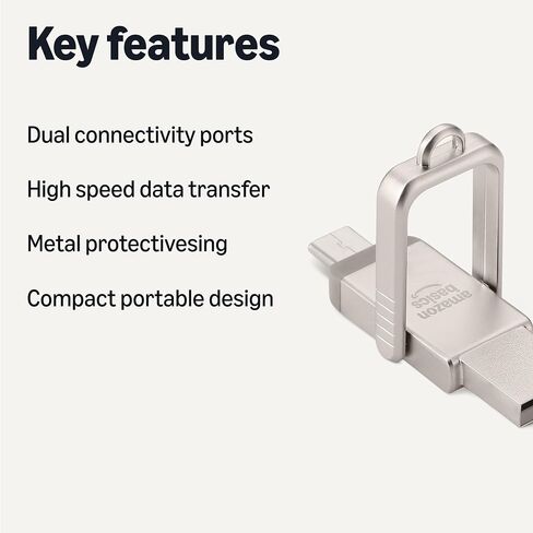 محرك أقراص فلاش USB من Amazon Basics، شريحة ذاكرة لمحرك الإبهام مع منافذ USB C وUSB A مزدوجة، سعة 128 جيجابايت، فضي شامبانيا in Kuwait