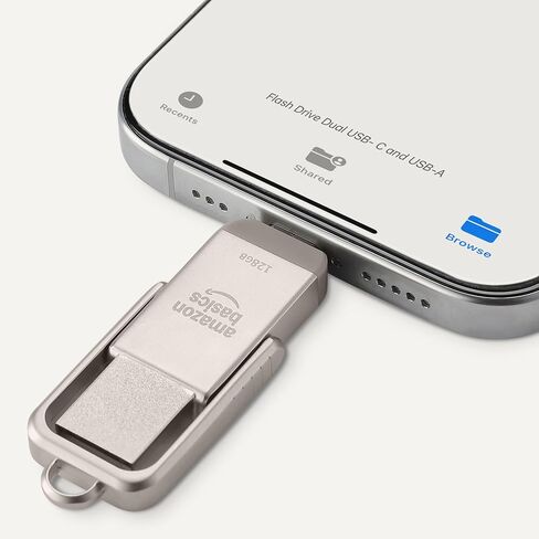 محرك أقراص فلاش USB من Amazon Basics، شريحة ذاكرة لمحرك الإبهام مع منافذ USB C وUSB A مزدوجة، سعة 128 جيجابايت، فضي شامبانيا in Kuwait