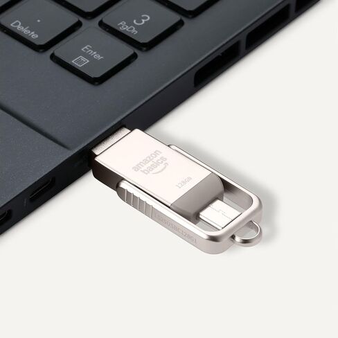 محرك أقراص فلاش USB من Amazon Basics، شريحة ذاكرة لمحرك الإبهام مع منافذ USB C وUSB A مزدوجة، سعة 128 جيجابايت، فضي شامبانيا in Kuwait