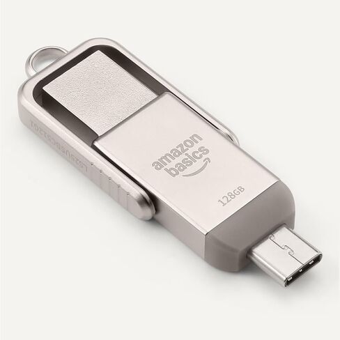 محرك أقراص فلاش USB من Amazon Basics، شريحة ذاكرة لمحرك الإبهام مع منافذ USB C وUSB A مزدوجة، سعة 128 جيجابايت، فضي شامبانيا in Kuwait
