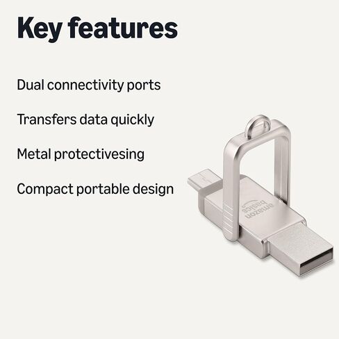 محرك أقراص فلاش USB من Amazon Basics، شريحة ذاكرة لمحرك الإبهام مع منافذ USB C وUSB A مزدوجة، سعة 128 جيجابايت، فضي شامبانيا in Kuwait