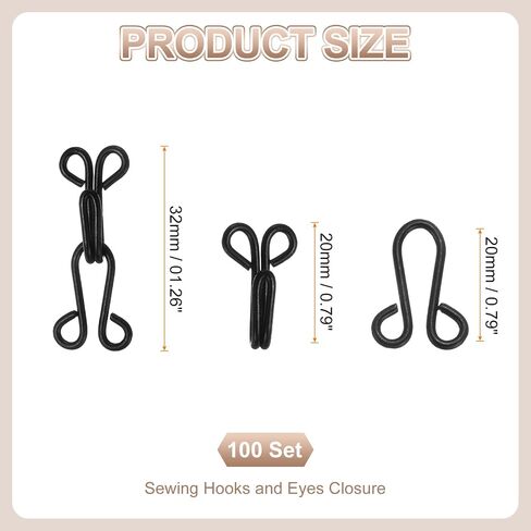 Harfington 100set خطافات خياطة وإغلاق العيون 28 مم 9# الخطاف والعين مثبتات لسرطان البراحيا براون تنورة DIY ، نغمة فضية in Saudi Arabia