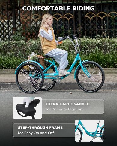 VIRIBUS Foldable Adult Tricycle, 7 Speed Folding Tricycle for Adults with Removable Wheeled Basket, Three Wheel Folding Bikes for Women Men Seniors 26 inch, Collapsible Trike 330 LB. in Kuwait