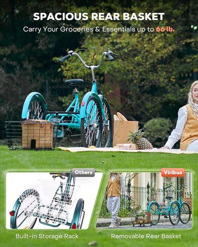 VIRIBUS Foldable Adult Tricycle, 7 Speed Folding Tricycle for Adults with Removable Wheeled Basket, Three Wheel Folding Bikes for Women Men Seniors 26 inch, Collapsible Trike 330 LB. in Kuwait