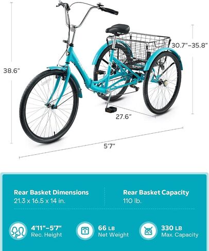 VIRIBUS Foldable Adult Tricycle, 7 Speed Folding Tricycle for Adults with Removable Wheeled Basket, Three Wheel Folding Bikes for Women Men Seniors 26 inch, Collapsible Trike 330 LB. in Kuwait