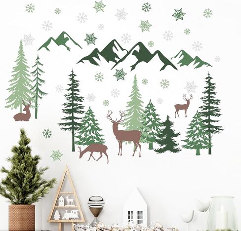 Mfault Winter Penguin Wall Decals Stickers, Snow Mountain Cloud Stars Snowflake Decorations Bedroom Art, Christmas Seasonal Home Living Room Kitchen Decor in Saudi Arabia