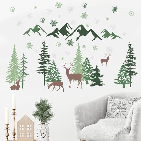 Mfault Winter Penguin Wall Decals Stickers, Snow Mountain Cloud Stars Snowflake Decorations Bedroom Art, Christmas Seasonal Home Living Room Kitchen Decor in Saudi Arabia