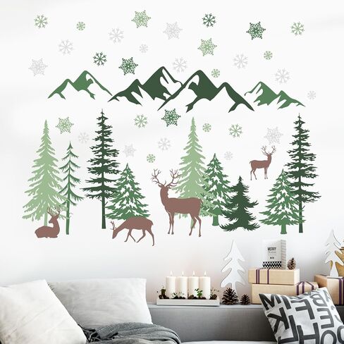 Mfault Winter Penguin Wall Decals Stickers, Snow Mountain Cloud Stars Snowflake Decorations Bedroom Art, Christmas Seasonal Home Living Room Kitchen Decor in Saudi Arabia