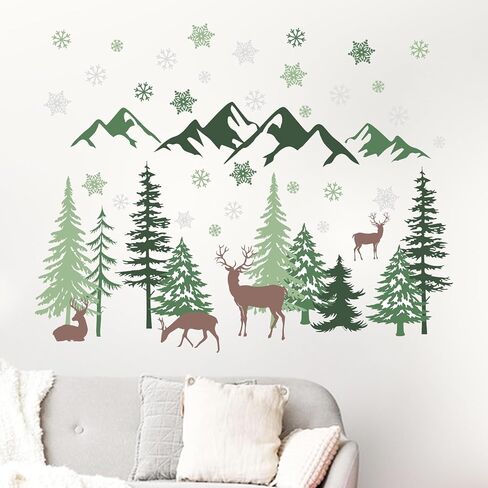 Mfault Winter Penguin Wall Decals Stickers, Snow Mountain Cloud Stars Snowflake Decorations Bedroom Art, Christmas Seasonal Home Living Room Kitchen Decor in Saudi Arabia