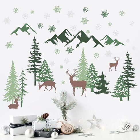Mfault Winter Penguin Wall Decals Stickers, Snow Mountain Cloud Stars Snowflake Decorations Bedroom Art, Christmas Seasonal Home Living Room Kitchen Decor in Saudi Arabia