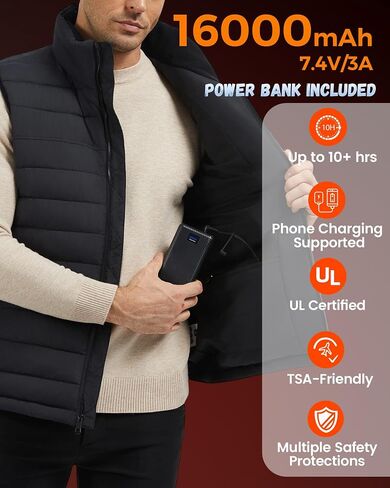 Heated Vest for Men, Mens Vest with 16000mAh Battery Pack Included for Camping/Ski/Working in Saudi Arabia