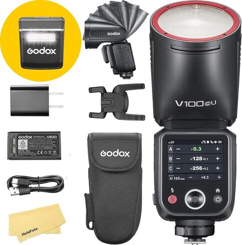 فلاش كاميرا GODOX Godox V100 S لفلاش سوني، 100 واط 2.4 جيجا TTL1/8000 HSS، بطارية ليثيوم 7.2 فولت/2980 مللي أمبير في الساعة، وقت إعادة التدوير 1.7 ثانية لسوني ZV1 ZV1-F ZV-E10 A6400 A6700 A7III إلخ فلاش الكاميرا (إصدار الولايات المتحدة الأمريكية) in Saudi Arabia