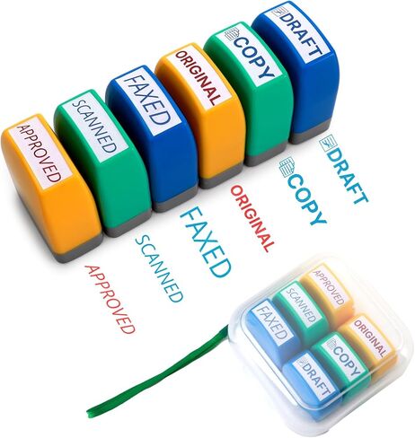 مجموعة طوابع طوابع محفوظة الذات - حزمة حمراء وأزرق لمستندات العمل | طوابع المكاتب المسبقة (تم مسحها ضوئيًا ، معتمدة ، فاكس ، نسخة) | طوابع مطاطية متينة للأوراق ورسائل البريد الإلكتروني والسجلات | بواسطة 6ugooes in Kuwait