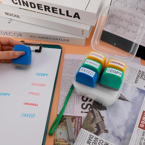 مجموعة طوابع طوابع محفوظة الذات - حزمة حمراء وأزرق لمستندات العمل | طوابع المكاتب المسبقة (تم مسحها ضوئيًا ، معتمدة ، فاكس ، نسخة) | طوابع مطاطية متينة للأوراق ورسائل البريد الإلكتروني والسجلات | بواسطة 6ugooes in Kuwait
