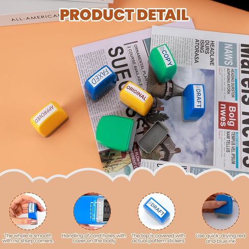 مجموعة طوابع طوابع محفوظة الذات - حزمة حمراء وأزرق لمستندات العمل | طوابع المكاتب المسبقة (تم مسحها ضوئيًا ، معتمدة ، فاكس ، نسخة) | طوابع مطاطية متينة للأوراق ورسائل البريد الإلكتروني والسجلات | بواسطة 6ugooes in Kuwait