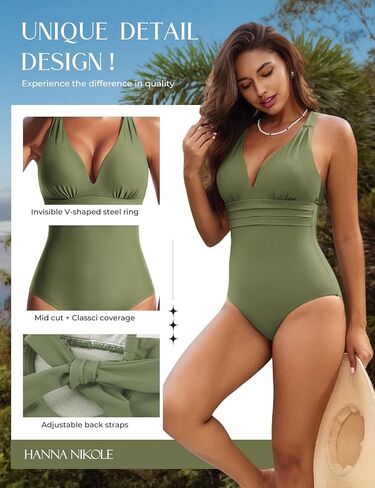 Hanna Nikole Womens One Piece Swimsuits, Tummy Control Deep V Neck Swimwear,Crisscross Back Tie Bathing Suit in Saudi Arabia